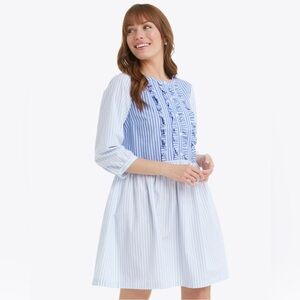 Draper James Wanda Blue White Mixed Stripes Ruffle Dress Women’s Size S